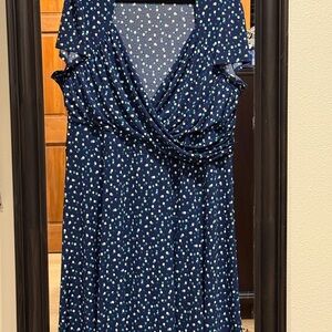 Leota Navy Blue Polka Dot Maxi Dress